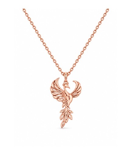Anka Kuşu Figürlü Kolye 925 Ayar Gümüş 14 Ayar Pembe Altın Kaplama Phoenix Kadın Kolye