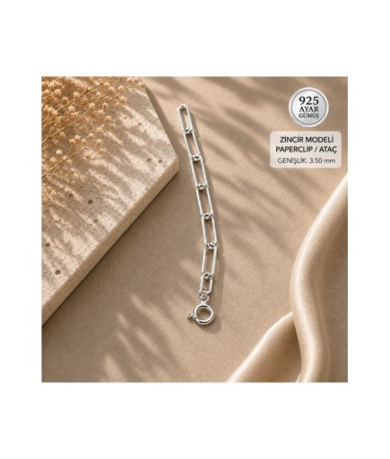 Kişiye Özel Ataç / Paperclip Uzatma Zinciri – Orjinal Gümüş 925 Ayar 3,50 mm