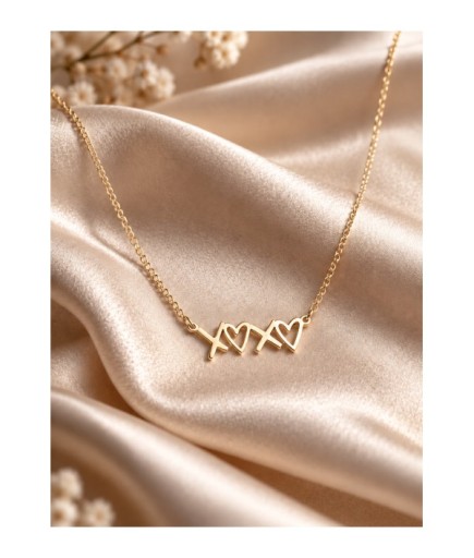 XOXO Kalp Tasarımlı Aşk Kolyesi 925 Ayar Gümüş 14 Ayar Altın Kaplama