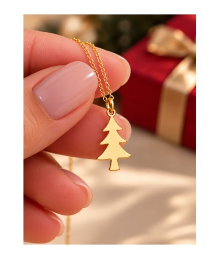 Minimal Çam Noel Ağacı Figürlü Kolye 925 Ayar Gümüş 14 Ayar Rose Altın Kaplama