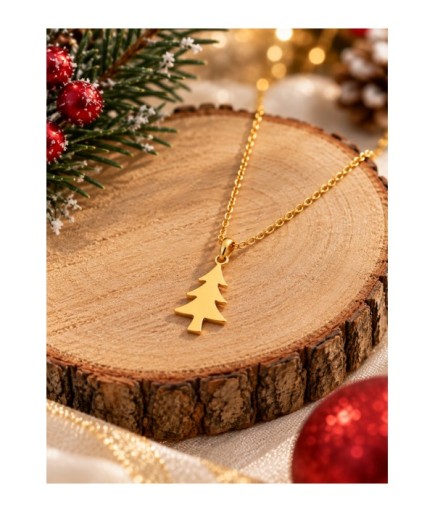 Minimal Çam Noel Ağacı Figürlü Kolye 925 Ayar Gümüş 14 Ayar Rose Altın Kaplama