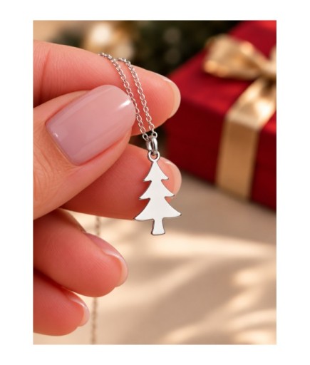 Minimal Çam Noel Ağacı Figürlü Kolye 925 Ayar Gümüş 14 Ayar Rose Altın Kaplama