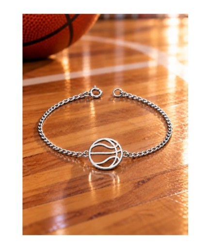 Basketbol Topu Figürlü Bileklik 925 Ayar Gümüş Sportif Gurmet Zincir Bileklik