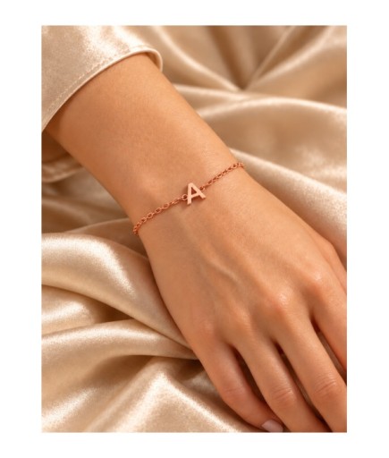 Kişiye Özel Harfli Bileklik 925 Ayar Gümüş 14 Ayar Rose Gold Kaplama