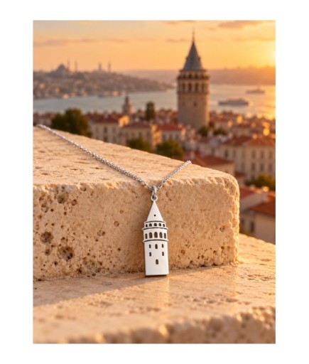925 Ayar Gümüş Galata Kulesi Premium Kolye İstanbul Temalı Minimal Kadın Hediye Kolyesi