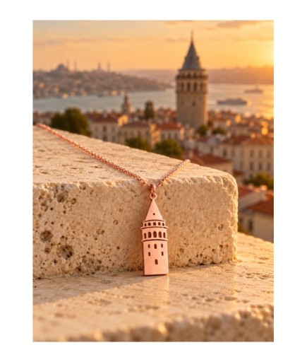 925 Ayar Gümüş Galata Kulesi Premium Kolye İstanbul Temalı Minimal Kadın Hediye Kolyesi