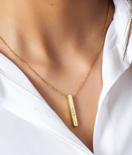 Arya Dikdörtgen Kalın Yüzey Plaka İsimli Kolye