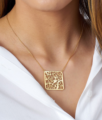 Blossom Kişiye Özel İnce Çerçeve Harita Kolye