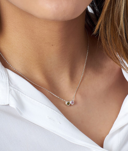 Dina Gümüş İki Seçinizli Taşlı Kolye